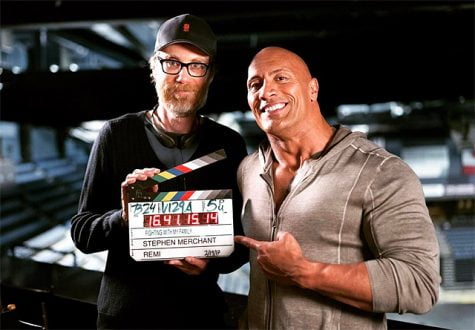 Director Stephen Merchant and Producer Dwayne Johnson on-set for Fighting with My Family.